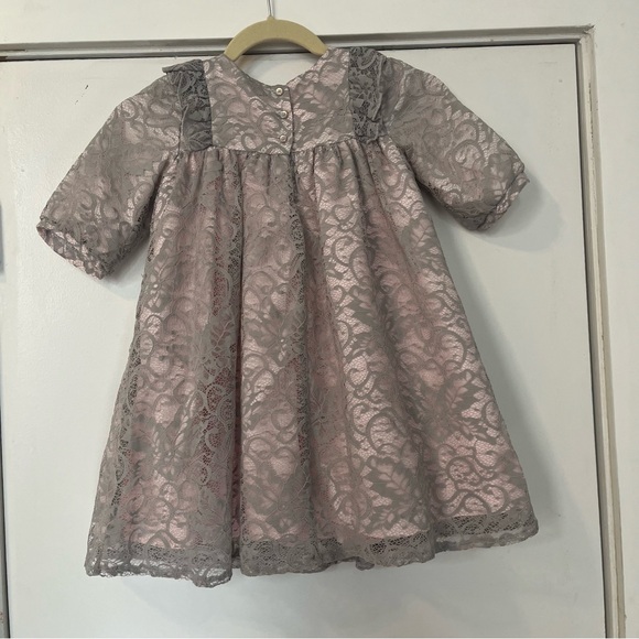 Laura Ashley Light Pink and Gray Lace Dress Girl’s size 5 short sleeve party - Picture 7 of 9